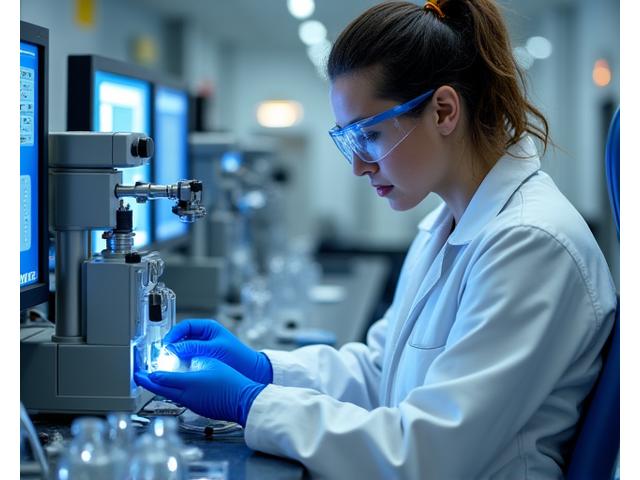 Operario con equipo de seguridad en laboratorio metalúrgico